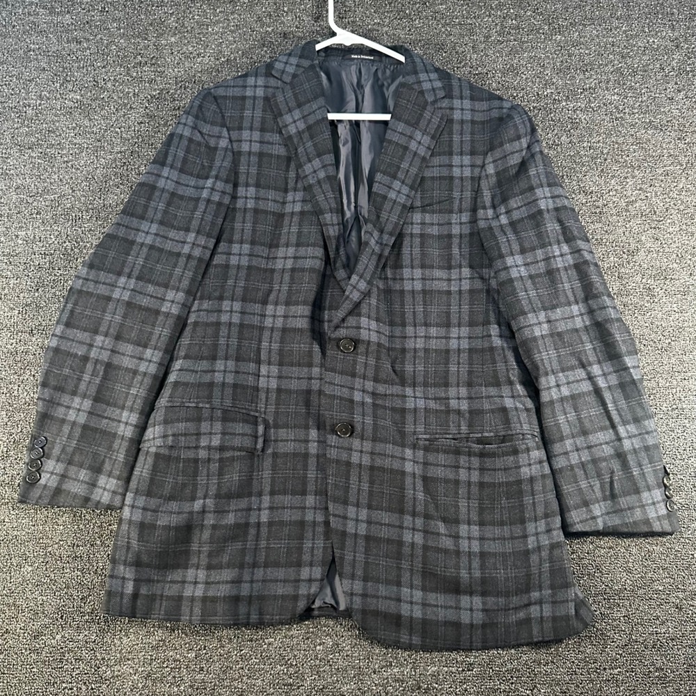 Ermenegildo Zegna Sport Coat Mens 50R Grey Blue Plaid 100% Cashmere Good Mila